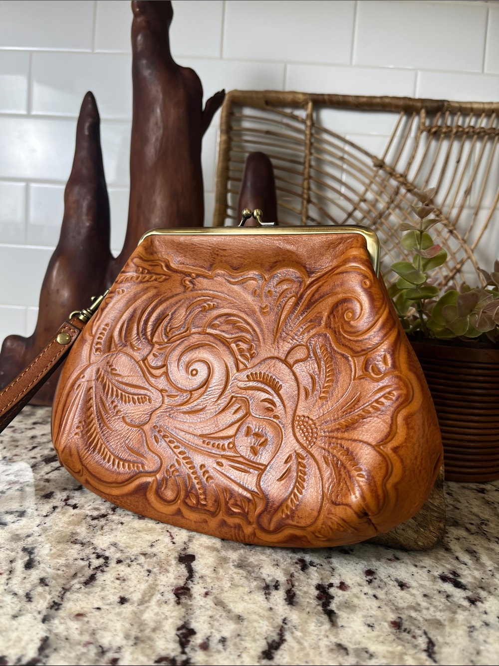 Patricia Nash Tooled Leather Floral Wristlet